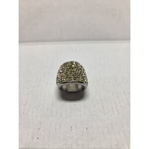 Silver Stainless Steel Dome Ring with Round Crystals Pavé Setting